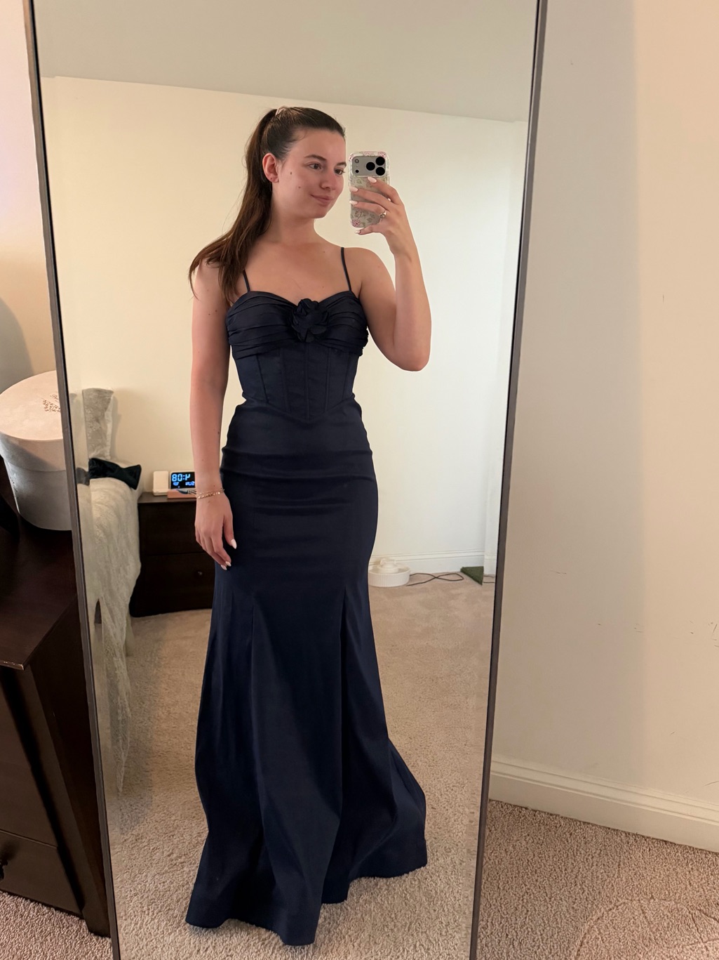 Blondie Nites Navy Fitted Mermaid Rosette Corset Gown Size 5